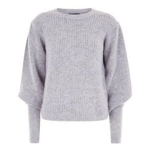 New Look Gray Ribbed Balloon Sleeve Sweater